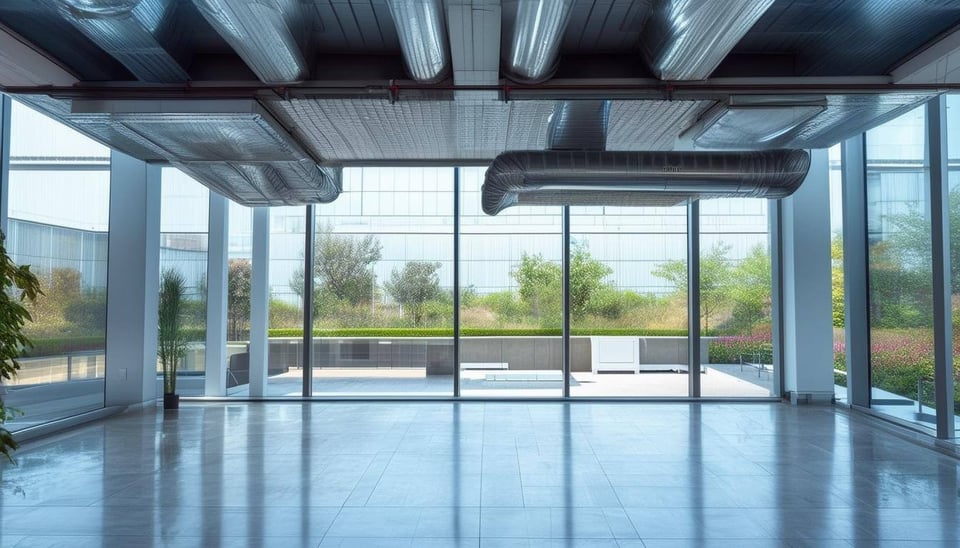 An image of a wellmaintained ventilation system in a modern building, with fresh air being supplied from the outside and used air being expelled, ensu